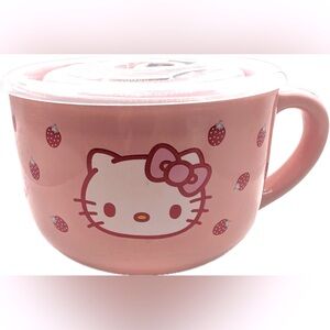 Silver Buffalo Hello Kitty Strawberries 25oz Ceramic Soup Mug with Vented Lid